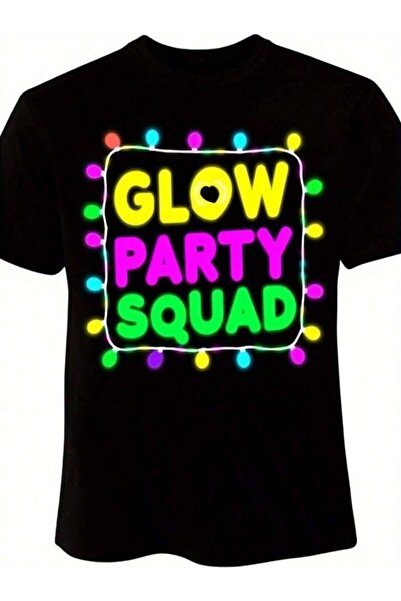 Astogria13 تي شيرت Glow Party Squad بتصميم جرافيك نيون ممتع ونابض بالحياة للم...