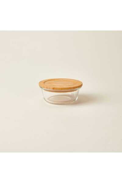 Evidea Kitchen Bamboo Lid Round Storage Container - Transparent / Light Brown...