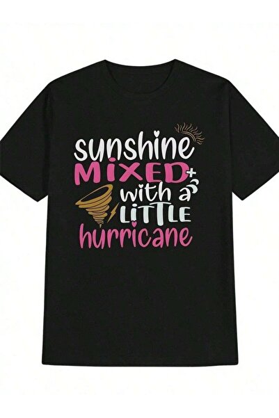 799 Men's Black Casual T-Shirt With Hurricane-Themed Print Pink "Sunshine & H...