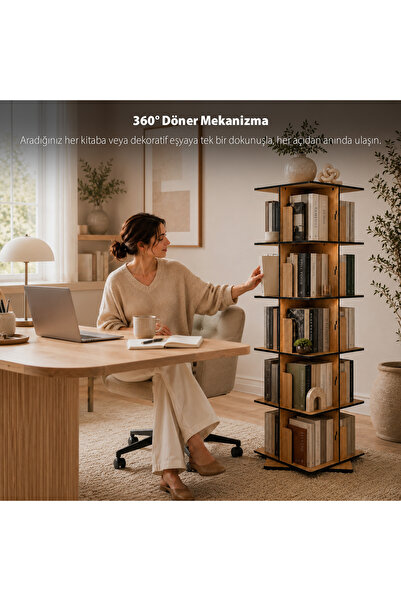 Vigo Wood KD50-VİGOWOOD KÖŞELİ DÖNER KİTAPLIK Meşe