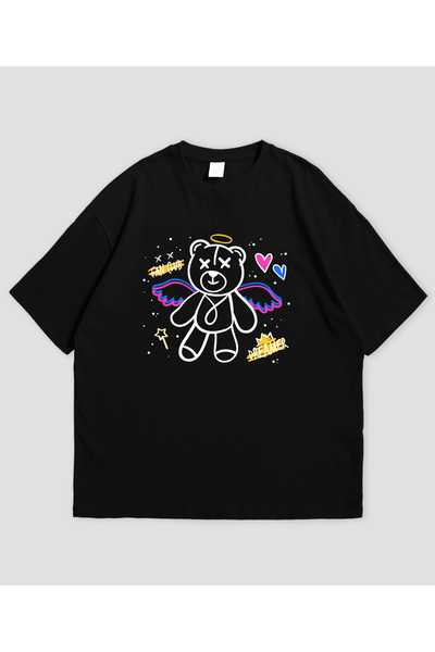 Grafftee Clothing Angel Bear Printed Unisex Oversize T-Shirt