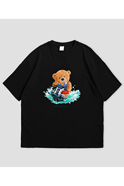 Grafftee Clothing تي شيرت صيفي مطبوع عليه دب للجنسين مقاس كبير