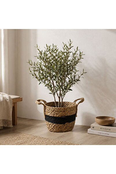 Dekorsende Wicker Basket with Handles, Black Striped, Large Size 24 cm