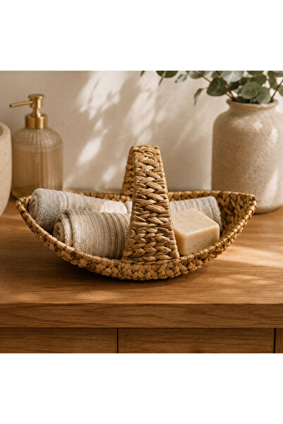 Dekorsende Wicker Basket with Handles, Knitted Pattern, Large 48 cm