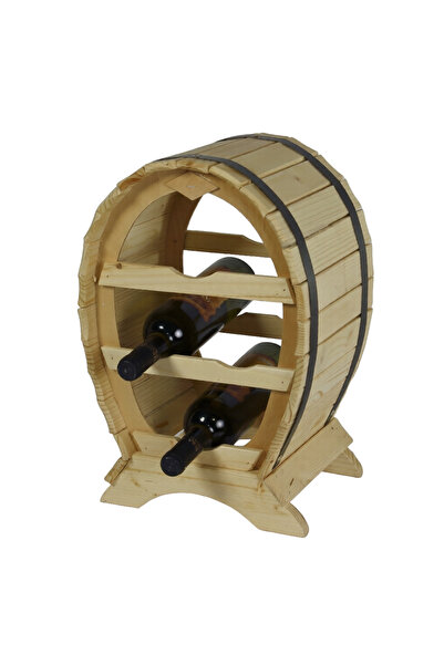 LimArt Suport Vin din Lemn Natur „Baril Oval”, Capacitate 4 Sticle, Design Ru...