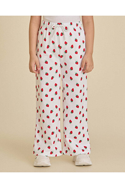 REDTAG Girls White Strawberry Print Fashion Track Pants