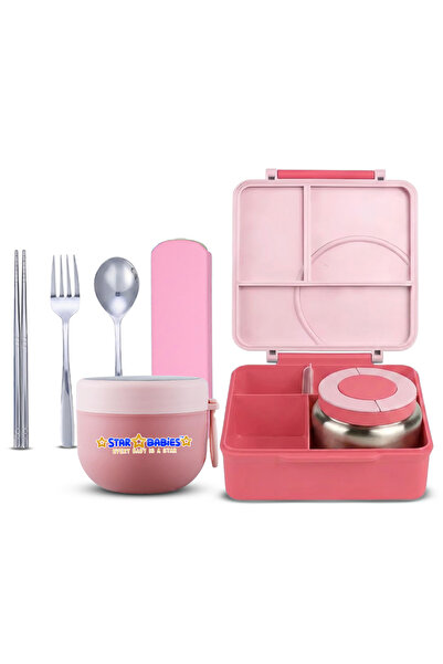 STAR BABiES -Multi-Compartment Lunch Box with Built-In Hot/Cold Flask, Reusab...