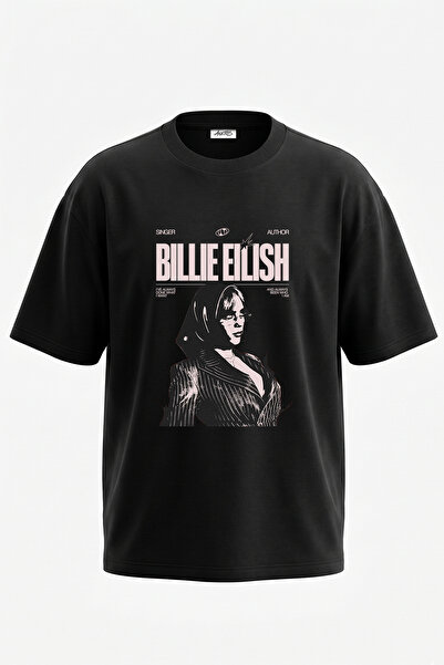 Anetos Μπλουζάκι Billie Eilish_3 με στάμπα σχεδίου, μαύρο, μεγάλου μεγέθους