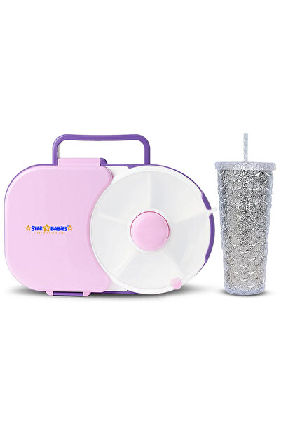 STAR BABiES Multi-Compartment Spinner Lunch Box and Large Textured Glitter Hy...