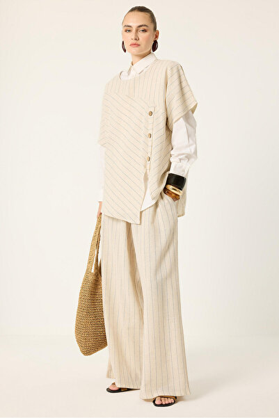 Touché Privé Linen Asymmetric Blouse Pants Set