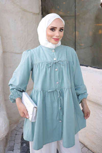 İmajButik Çağla Elastic Sleeve Tie-Front Shirt