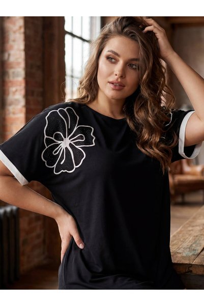 QUAWEAR Tricou din bumbac pieptănat cu decolteu