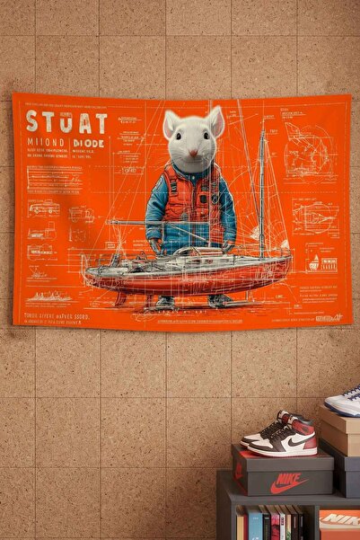gxe.art Sailboat Sailor White Mouse Orange Blueprint Decorative Wall Covering...