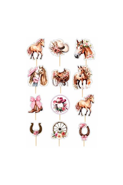 DecoParty Set de decorațiuni pentru tort – Tematică cai, 12 piese, Carton, Be...