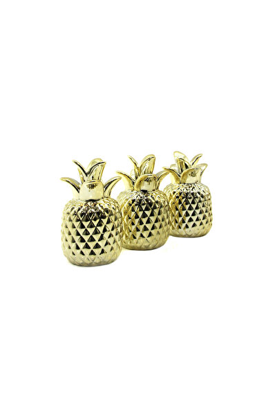 OEM Ananas Tasarımlı Biblo - Mini Boy - Seramik - Parlak Altın - Dekoratif Süs