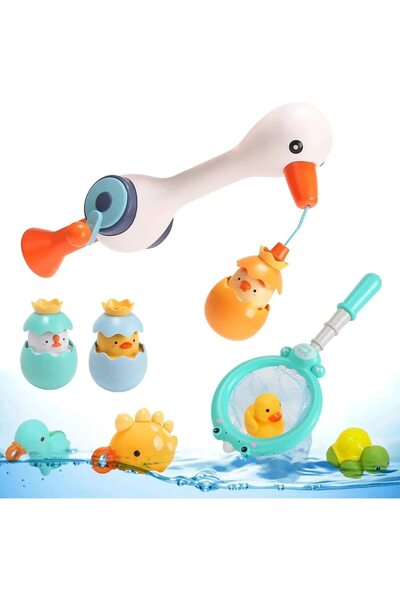 Stuniko ® Set Pescuit Magnetic pentru Baie cu Rățușcă și 5 Animăluțe Plutitoa...