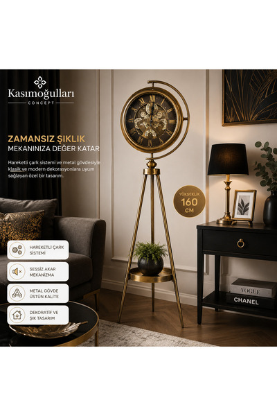 Loft Tasarım 3 ayaklı Metal Çarklı Saat Dekorarif