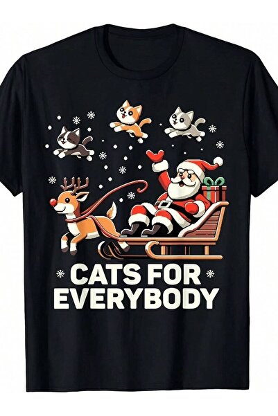9TAY Funny Christmas T-Shirt Santa Sleigh With Cats, Reindeer Cats Everybody ...