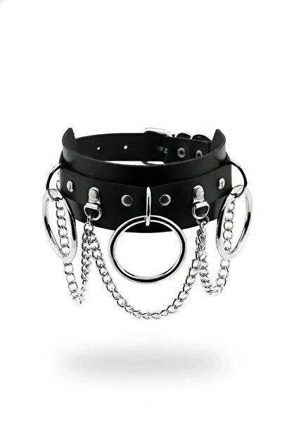 Angels Passion Black Choker Leather Chain with Big Ring