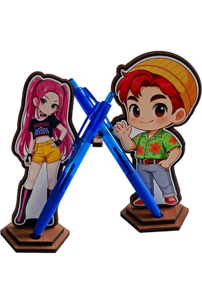 OEM Set 2 Figurine Huntrix Mira Abby Saja Kpop, lemn, 15 cm, suport pix