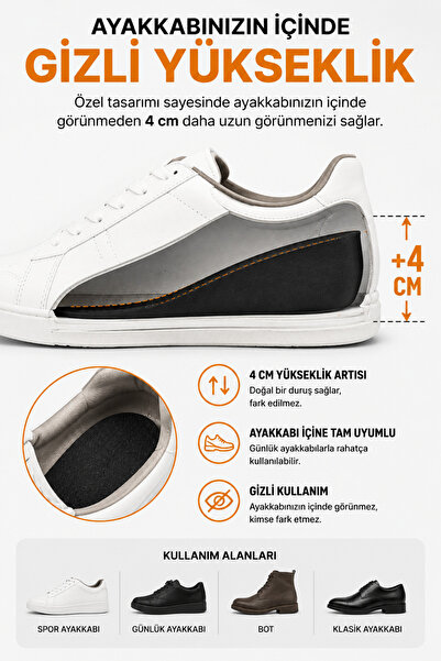 pierrebella 4 Cm Boy Uzatıcı Tabanlık Etklileyici Gizli Boy Uzatan Ayakkabı Tabanlığı Siyah