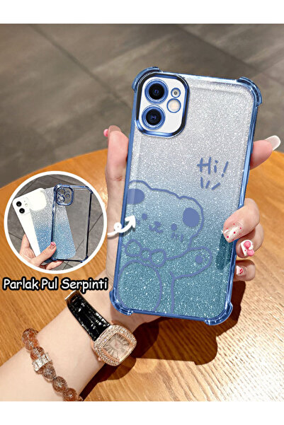 SLIMFELT iPhone 11 Uyumlu geçişli parlak ayı desenli yumuşak kılıf, basit sev...