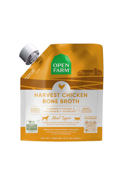 open Farm Harvest Chicken Bone Broth Meal Topper for Dogs & Cats 12OZ