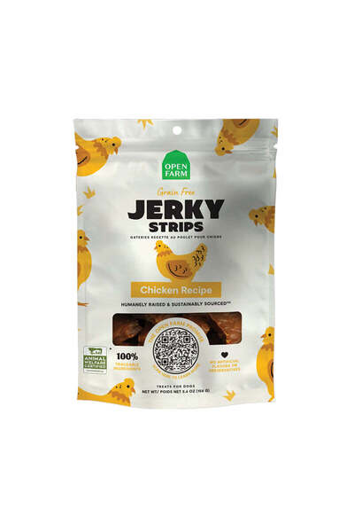 open Farm Grain Free Jerky Strips Chicken Dog Treat 158G
