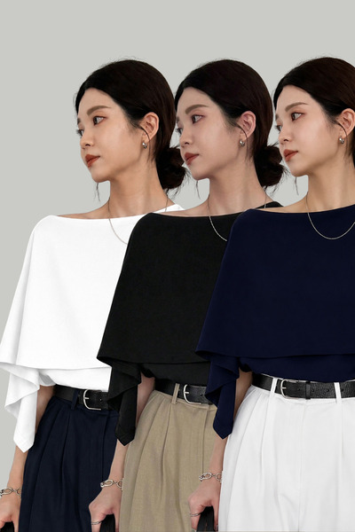 COOL TARZ Women's 3-Piece Set Black Navy Blue White Boat Neck Cape Detailed L...