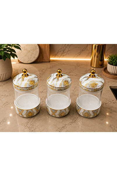 İnterlife Set of 3 Glass Jars with Patterned Vacuum Lids for Storing Legumes ...
