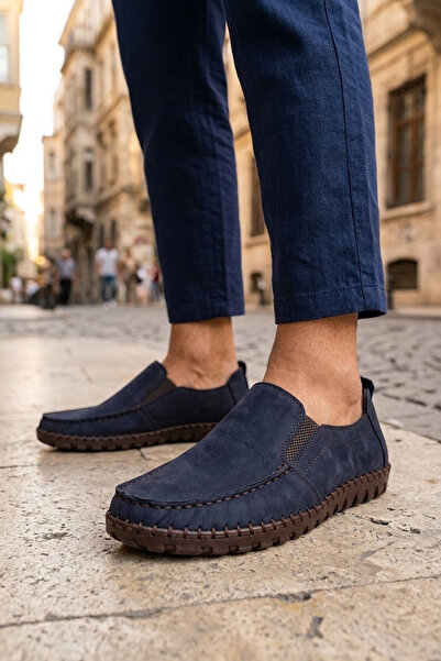 SOLMAZ Secure 1823-1-N Navy Blue Nubuck Genuine Leather Men's Shoes