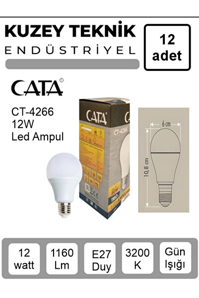 CT-4266 12W E27 Duylu Tasarruflu Ampul Günışığı ( 12 Adet )