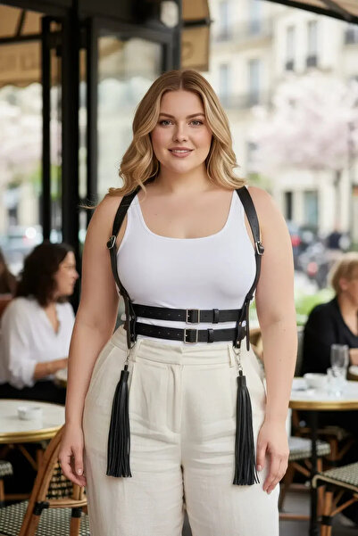 Angels Passion Plus Size Black Women's Belt Strap Corset Style Tassel Detaile...