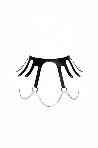 Angels Passion Black Women's Belt with Chain Detail Wide Leather Waist Accessory