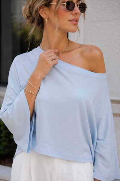Rute butik Casual Shoulder Detolteli Basic T-Shirt
