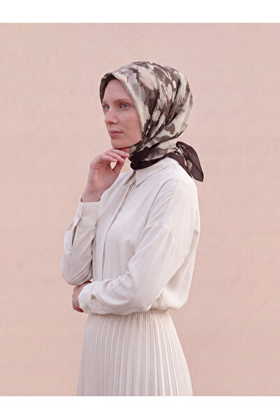 Ayshara Single-Sided Scarf with Bud Leaf Pattern - Smoked Brown