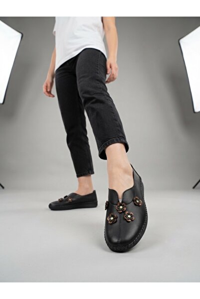 Rüya Shoes Daily Floral Orthopedic Sole Genuine Leather Ballerinas