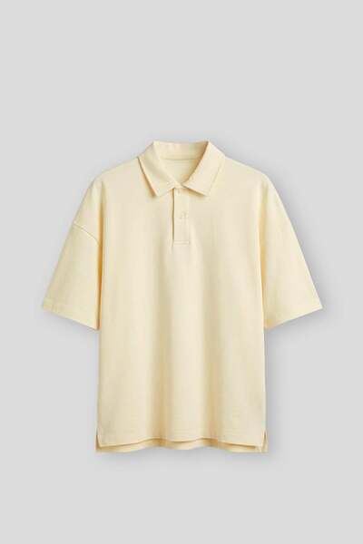 ablukaonline Men's Boxy Fit Washed Polo Collar T-Shirt Yellow