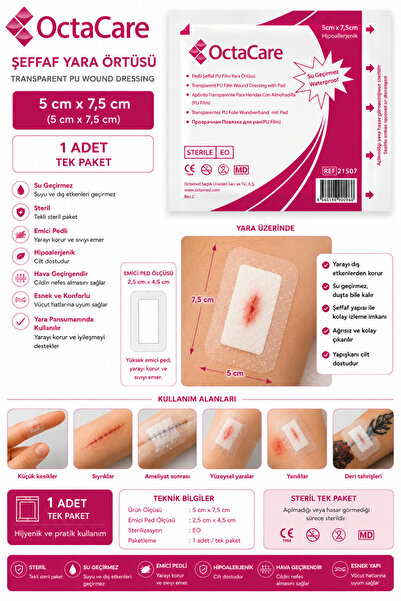 Octacare Su Geçirmez Şeffaf Pu Film Yara Örtüsü - Banyo Bandı(5cm-7,5cm) 1 Adet