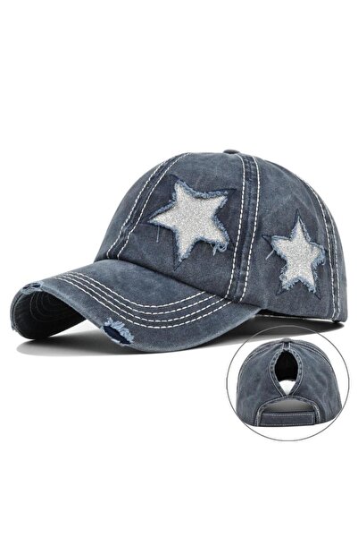 valkyrie Vintage Lacivert Yıldız Nakışlı Şapka Unisex Eskitme Baseball Cap Ay...