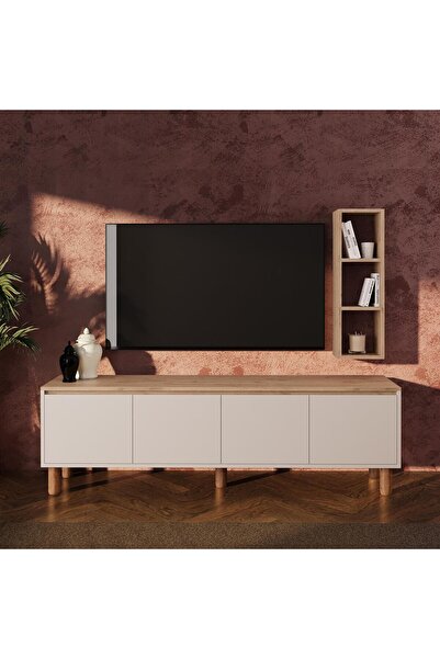 Bimossa G4120 Terra Duvar Raflı 180cm Tv Ünitesi Sepet-Kumtaşı Yüksek Ayaklı ...