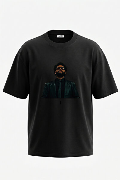 Anetos The Weeknd_65 Μαύρο μπλουζάκι με στάμπα σε σχέδιο Oversize