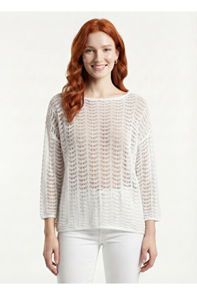 Neden Tekstil Women's White Knitted Knitwear Thin Blouse