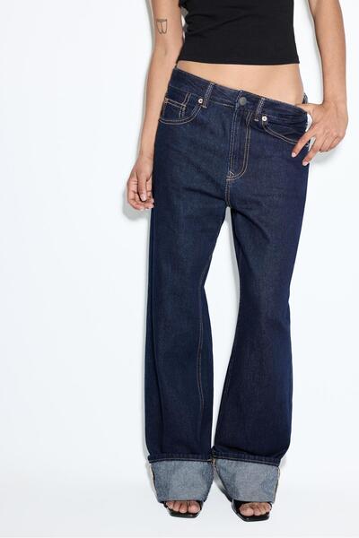 Stradivarius D92 Yırtık detaylı straight geniş paça jean