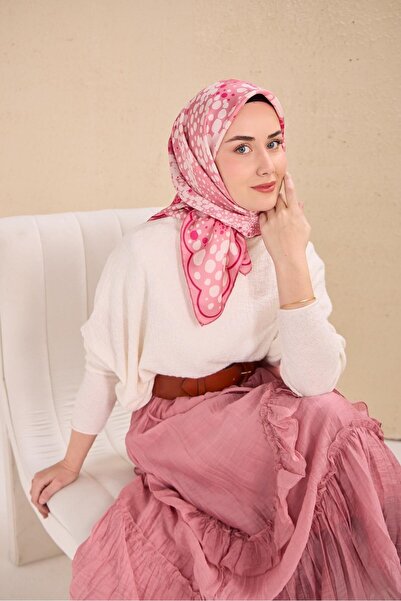 Silk Home وشاح حرير تويلي باللون الوردي 90x90