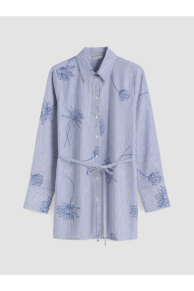LC Waikiki Blue Striped Belted Women's Shirt Tunic