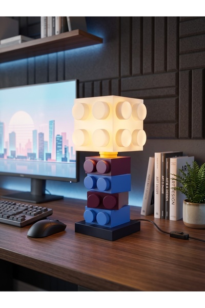 SARASWATİ Burgundy Blue Block Design Table Lamp Lighting Product Special Design Night Light