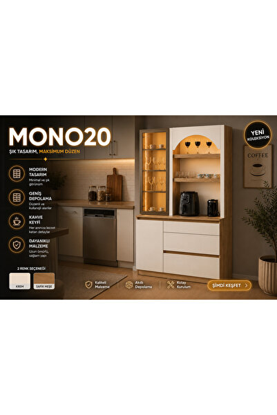 EGEALP MOBİLYA Mono20 Kahve Köşesi | Modern Mutfak Kahve Dolabı | LED Aydınla...