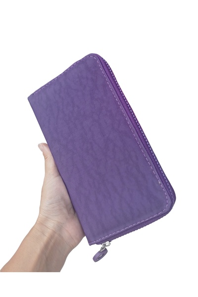 KY Women's Purple Large Size Wallet with 5 Card Holders and Phone Compartment Crinkle