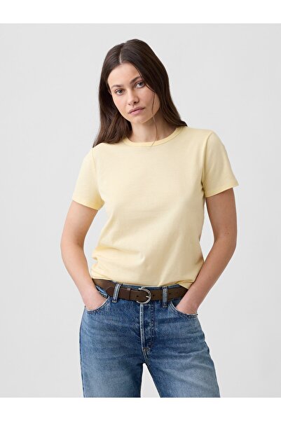 GAP Kadın Sarı Favorite Bisiklet Yaka T-Shirt